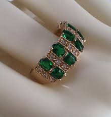 Vintage Jewellery Yellow Gold Band Ring With Emeralds and White Sapphires Antique Art Deco Dress Jewelry Small Ring Size 6 or L 1/2 - Etsy Australia