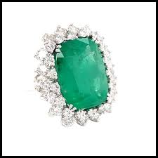 14k White Gold Emerald and Diamond Ring. For Sale at Ruby Lane