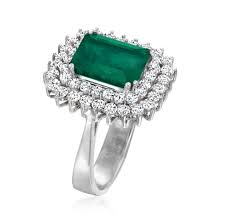 3.80 Carat Emerald and 1.09 ct. t.w. Diamond Ring in 14kt ...