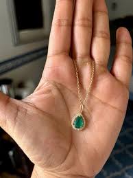 Emerald & Diamond Pendant Studded in 18K Solid Gold, Handamde Pendant, Gift for Her, Gold Jewelery. - Etsy