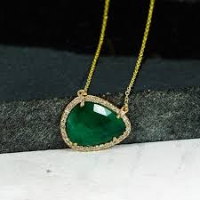Natural Emerald Necklace, 14K Yellow Gold Chain Necklace, Pave Diamond Necklace, Solid Gold Emerald Necklace, May Birthstone Gift Necklace - Etsy