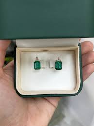 4.87tcw 14K Rich Green Emerald & Diamond Accent Stud Earrings