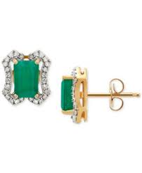 Macy's Emerald (1-1/5 ct. t.w.) & Diamond (1/6 ct. t.w.) Stud Earrings (3/8 ct. t.w.) in 14k Gold - Macy's