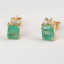 Colombian Emerald & Diamond Earrings 1.97 Cts 18K Yellow Gold Fine Muzo Mines - Etsy
