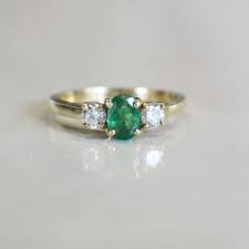 Emerald and Diamond Three Stone Ring in 14K Yellow Gold ...