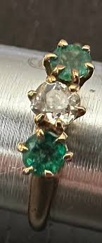 14K Ring Emerald & Diamond Antique -size 6 1/8 - Etsy