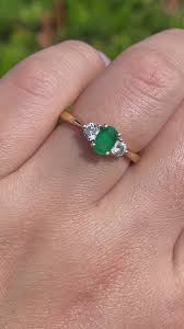 Jay Feder 18k Yellow Gold Green Emerald Diamond Three Stone ...