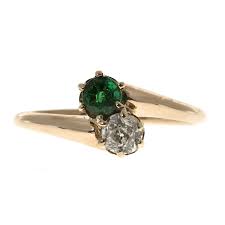 Vintage Victorian .18ct Emerald .25ct European Diamond 14k ...