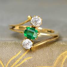 Art Nouveau Emerald & Diamond Trilogy Crossover Ring ...