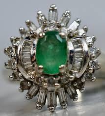 Antique 1920's 14K White Gold .60ctw Diamond Emerald ...