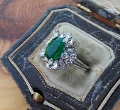 14k Gold Columbian Emerald Baguette Round Diamond Wedding ...