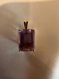 10k Solid Yellow Gold Amethyst Rectangle Pendant - Etsy