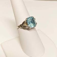 March Vintage Aquamarine-Colored Glass Ring Adjustable ...