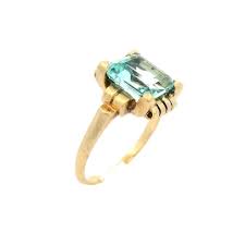 Vintage Retro 10k Yellow Gold Aquamarine Solitaire Scroll ...