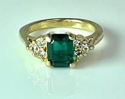 Vintage Ring Emerald Crystal and Clear Crystals 18kt Gold ...