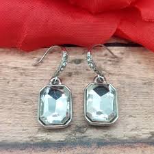 Minimalist Silver Tone Drop Crystal Earrings Formal Sparkle ...