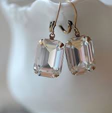 Estate Vintage Clear Swarovski Earrings Emerald Cut Large ...