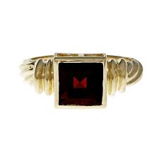 Estate Reddish Brown Square Garnet Ring 14k Yellow Gold ...