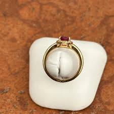 14KT Yellow Gold Oval 2 CT Ruby + Diamond Halo Ring – LSJ