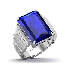 Handmade Geometric Design Emerald Cut Blue Sapphire In 935 ...