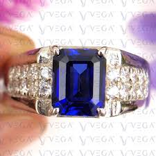5.80Ct Emerald Cut Natural Sapphire & Diamond Men's Ring 18k ...