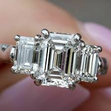 5.7TCW Emerald Cut Three Stone DEF Moissanite Wedding Ring ...