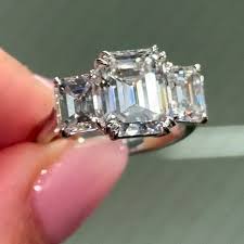 5.20Ctw Emerald Cut Moissanite Three Stone Engagement Ring ...