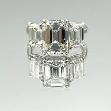 Three-Stone Emerald-Cut Diamond Engagement Ring in Platinum ...