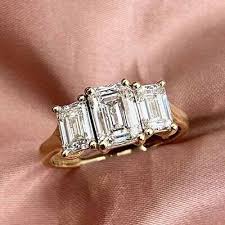 4.93TCW Emerald VVS1 Moissanite Three Stone Wedding Ring 14k ...