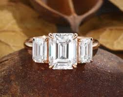 Emerald Cut Moissanite Engagement Ring Vintage 14k Rose Gold ...