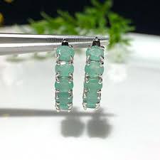 Vintage Sterling Silver Oval Cut Natural Emerald Hoops ...