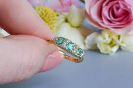 Antique Edwardian Emerald and Old Cut Diamond 9 Stone Ring 18 Carat Gold - Etsy