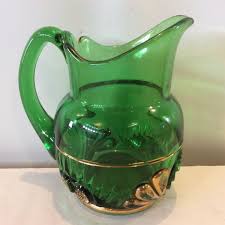 Antique 1896 EAPG Riverside "ESTHER" Emerald Green Gilded Gold Trim Pitcher | eBay