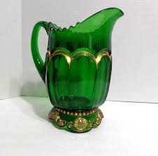 Antique EAPG Emerald Green Gold Empress Riverside Glass Water Jug Pitcher | eBay