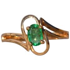 Natural Emerald Ring in Yellow Gold. For Sale at Ruby Lane