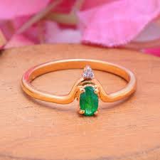Natural Oval Cut Green Emerald & Diamond Ring ~ 6 3/4 US ...