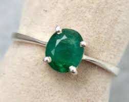 Dainty Oval Emerald Ring: 925 Sterling Silver Gemstone Ring ...
