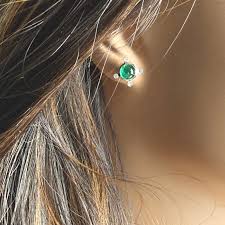 14K Yellow Gold Cabochon Emerald and Diamond Bezel Set Earrings 2.70 Carats For Sale at 1stDibs