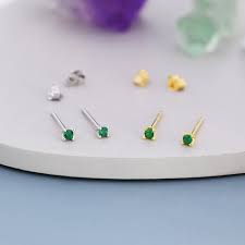 Extra Tiny 2mm Emerald Green CZ Stud Earrings in Sterling Silver, Bare – Silver Rain Silver