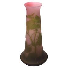 French Art Nouveau Emile Galle Pink And Green Cameo Glass Vase C1900 For Sale at 1stDibs