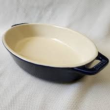 Staub Oval Ceramic Roasting Dish Dark Blue Baking Casserole ...