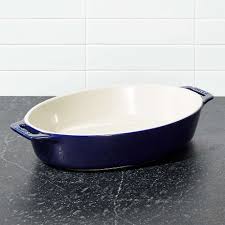 Staub Dark Blue Oval Baker + Reviews | Crate & Barrel