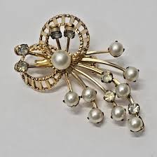 Vintage Emmons Brooch Faux Pearl & Rhinestone Floral Pin ...