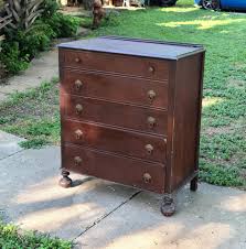 Vintage Mahogany Wood Dark Stain Dresser Ball Feet 5 Drawer ...