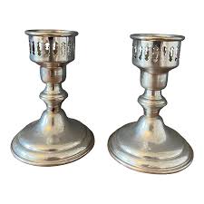 Vintage Pair of Empire Pewter Candle Holder | Chairish