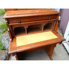 Antique Oak Victorian Childs Cylinder Roll Slant Top Desk 1890s | Chairish