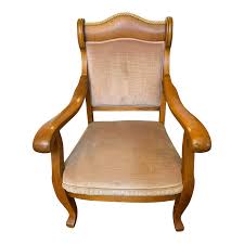 Late 19th Century Wooden Armchair With Original Velvet Upholstery | Chairish