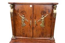 Sold at Auction: Burled Wood Cabinet with Brass Mounts,