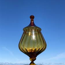 Beautiful Mid-century Golden Glass Empoli Glass Apothecary Jar With Lid - Etsy Hong Kong