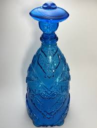 VTG Italian Art Blue Glass Decanter Bottle Man Head Stopper ...